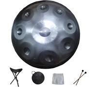 Handpan Harmonique Tambour Hand Pan 9 10 12 14 Notes Instrument De Percussion Professionnel Handpan en Acier avec Sac De Voyage Décoration De Corde Et Maillets pour La Médit, Silver, 9Notes