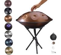 Handpan Instrument Kurd D De 22 Pouces - 9/10/12 Notes Handpan Drum, Tambour À Main En Acier Avec Sac Et Support, Percussion Harmonique Pour Le Yoga Et Les Spectacles(D,440HZ/10Note)