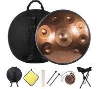 Handpan kurde de 22 pouces, tambours 432 Hz 440 for adultes, ré mineur - 9/10/12 notes avec sac souple, maillets, support, instrument en acier(Gold,432HZ/10Note)