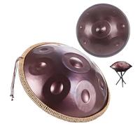 Handpan Steel Tongue Drum - 9/10/12 Notes 432Hz 440Hz | Incl Sac de Transport, Baguettes, Support | Instrument de Percussion pour Sonothérapie, Méditation, Yoga(Brown,440HZ/10Note)
