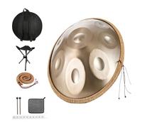 Handpan Tambour 22 Pouces 432/440HZ Tambour À Main En Acier avec maillets, support, Instrument de Percussion en Acier en Ré mineur, pour méditation Yoga 9/10/12 notes or(432HZ,9 Notes)