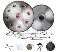 Handpan Tambour À Langue 22 Pouces Handpan en Ré Mineur 432Hz/440Hz Steel Drum Instrument de Percussion 9/10 Notes Steel Drum pour Méditation Guérison Du Son Yoga(Gold-Silver,432HZ/10Note)