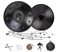 Handpan Tambour À Langue 22 Pouces Handpan en Ré Mineur 432Hz/440Hz Steel Drum Instrument de Percussion 9/10 Notes Steel Drum pour Méditation Guérison Du Son Yoga(Noir,440HZ/12Note)