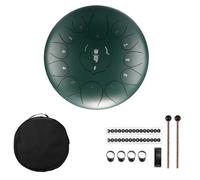 Handpan Tambour à main de 12 pouces, 13 tons, C mineur, langue en acier, Instruments Percussion avec sac rembourré/tambour et une paire maillets(Green)