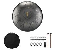 Handpan Tambour à main de 12 pouces, 13 tons, C mineur, langue en acier, Instruments Percussion avec sac rembourré/tambour et une paire maillets(Silver)