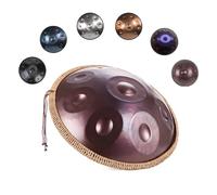 Handpan Tambour en Acier 440 Hz 22 Pouces Hand Tuning Handpan Drum 9/10/12 Notes Tambour À Main Instrument De Percussion pour Débutants Sac De Transport and Trépied(Brown,10 Notes)