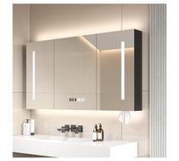 HanDpi Armoire de Salle de Bain à LED avec variateur et système antibuée, Armoire de Rangement à Miroir à 2 Portes, Montage Mural encastré/en saillie, Interrupteur Tactile, Design élégant (A, L90 x