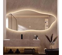 HanDpi Miroir de Salle de Bain asymétrique à LED, Miroir de Maquillage de Forme irrégulière avec lumières 3 Couleurs, décoration Murale antibuée sans Cadre, incassable (Coupe à Gauche, 120 cm)