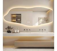HanDpi Miroir de Salle de Bain irrégulier à LED, Miroir Mural asymétrique sans Cadre, antibuée, 3 Couleurs, intensité Variable, Forme ondulée, Double Contact (Coupe à Droite, 120 cm/47 po)