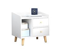 HanDpi Table de Chevet Blanche avec Double tiroir et Espace de Rangement Ouvert, Organisateur Minimaliste Multifonctionnel pour Chambre à Coucher, étagère de Chevet élégante, idéale pour Les Petits