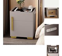 HanDpi Table de Chevet Moderne avec Coffre-Fort intégré, éclairage LED, Station de Recharge et tiroir, Couleur Kaki, Dimensions idéales (35 cm), Parfaite pour la Chambre ou Le Bureau.