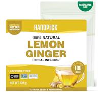 HANDPICK, Thé Au Citron Et Au Gingembre - 100 Sachets Ronds Écoresponsables - Sans Caféine & Non-OGM - Citronnelle, Réglisse, Citron, Gingembre 100% Pures - Scellé Sous Vide