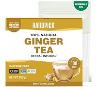 HANDPICK, Thé au Gingembre - 100 Sachets Ronds Écoresponsables - Sans Caféine & Non-OGM-| Racine de Gingembre Pure - Saveur Douce et Épicée - Scellé Sous Vide pour la Fraîcheur