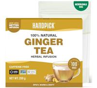 HANDPICK Thé aux Herbes au Gingembre | 100 Sachets Ronds Écoresponsables | Sans Caféine & Non-OGM | Racine de Gingembre Pure | Saveur Douce et Épicée | Scellé Sous Vide pour la Fraîcheur