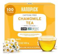 HANDPICK Tisane de Camomille | 100 Sachets Ronds Écoresponsables | Sans Caféine & Non-OGM | Fleurs de Camomille 100% Pures | Mélange Floral aux Herbes | Scellé Sous Vide pour la Fraîcheur