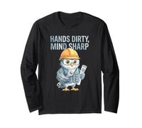 Hands Dirty, Mind Sharp Engineer Humour Dirty Funny Owl Manche Longue