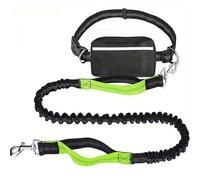 Hands Free Dog Lead, Running Dog Lead with Adjustable Waist Belt, Walking Belt for Medium Large Dogs, Bungee DogLead with Detachable Pouch for Running,Hiking (Green,Single)