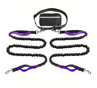 Hands Free Dog Lead, Running Dog Lead with Adjustable Waist Belt, Walking Belt for Medium Large Dogs, Bungee DogLead with Detachable Pouch for Running,Hiking (Purple,Double)