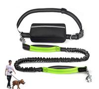 Hands Free Dog Leash with Zipper Pouch, Waist Leash for Dog Walking, Walking Pouch for Medium Large Dogs, Dual Handle and Retractable Bungee with Storage Pouch (Green)