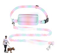 Hands Free Dog Leash with Zipper Pouch, Waist Leash for Dog Walking, Walking Pouch for Medium Large Dogs, Dual Handle and Retractable Bungee with Storage Pouch (Cyan and Pink)