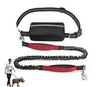 Hands Free Dog Leash with Zipper Pouch, Waist Leash for Dog Walking, Walking Pouch for Medium Large Dogs, Dual Handle and Retractable Bungee with Storage Pouch (Red)