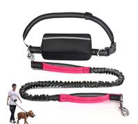 Hands Free Dog Leash with Zipper Pouch, Waist Leash for Dog Walking, Walking Pouch for Medium Large Dogs, Dual Handle and Retractable Bungee with Storage Pouch (Rose Red)