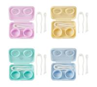 Handship Lot de 4 étuis portables pour lentilles de contact avec étui, Dessin animé multicolore, 47x60×14mm, Simple et facile