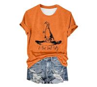 Handstand Chemise décontractée à manches courtes If The Hat Halloween Witch Hats T-shirt à col rond pour femme, Orange, S