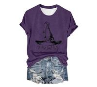 Handstand Chemise décontractée à manches courtes If The Hat Halloween Witch Hats T-shirt à col rond pour femme, noir foncé, XXL
