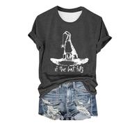 Handstand Chemise décontractée à manches courtes If The Hat Halloween Witch Hats T-shirt à col rond pour femme, gris foncé, S