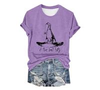 Handstand Chemise décontractée à manches courtes If The Hat Halloween Witch Hats T-shirt à col rond pour femme, violet, S