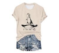 Handstand Chemise décontractée à manches courtes If The Hat Halloween Witch Hats T-shirt à col rond pour femme, beige, S