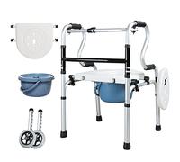 HanDuo Tabouret de douche pour handicapés, déambulateur pliable avec roulettes, pliable en un clic, en alliage d'aluminium, 8 niveaux de hauteur réglable, chaise de douche