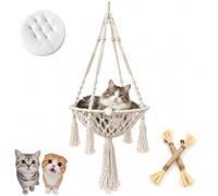 Handwoven Cat Hammock,Cat Swing Hammock, Boho Macrame Hammock，B | Cat Swing Bed with Soft Cushion, Handmade Cotton Rope Cat Hammock Swing Tassel Design, for Garden, Balcony, Living Room