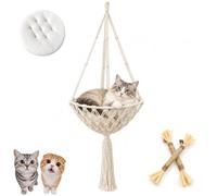 Handwoven Cat Hammock,Cat Swing Hammock, Boho Macrame Hammock，D | Cat Swing Bed with Soft Cushion, Handmade Cotton Rope Cat Hammock Swing Tassel Design, for Garden, Balcony, Living Room