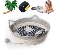 Handwoven Cotton Rope Cat Bed, Cat Basket - Cotton Rope Cat Basket, Rattan Cat House, Washable and Breathable, Suitable for Various Pet Sizes, Cats and Dogs (Grey, S)