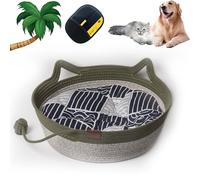 Handwoven Cotton Rope Cat Bed, Cat Basket - Cotton Rope Cat Basket, Rattan Cat House, Washable and Breathable, Suitable for Various Pet Sizes, Cats and Dogs (Green, S)