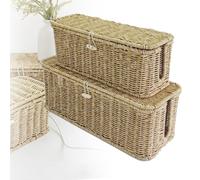 Handwoven Rattan Cable Management Box, Hand-Woven Rattan Cable Organizer Box with Safety Lock, Heat-Resistant Storage, Heat-Ventilated for Home, Office (Off-White,Mix)