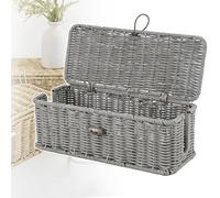Handwoven Rattan Cable Management Box, Hand-Woven Rattan Cable Organizer Box with Safety Lock, Heat-Resistant Storage, Heat-Ventilated for Home, Office (Gray,Large)