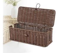 Handwoven Rattan Cable Management Box, Hand-Woven Rattan Cable Organizer Box with Safety Lock, Heat-Resistant Storage, Heat-Ventilated for Home, Office (Coffee Brown,Large)