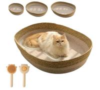 Handwoven Rattan Cat Bed Basket,Scratch Resistance Easy to Clean, Breathable, Four Seasons Universal,Cattail Nest,for Indoor Cats,Small and Medium Pet (M)