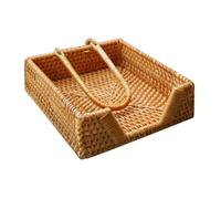 Handwoven Rattan Tissue Box Holder Napkin Storage Basket (4 Sizes: 12x12cm to 24x14cm) Retro Household Sundries Organizer Porte-serviettes(19 * 19 * 6cm)