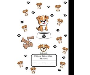 Handwriting Practice for Left-Handed Kids - Primary Composition Notebook for K-2 - Cute Dogs and Paw Prints - Right Side Binding, Dotted Midline & Picture Space