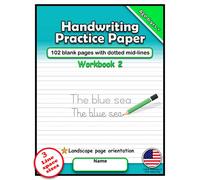 Handwriting Practice Paper: 102 blank pages with dotted mid-lines. Workbook 2. (Landscape page orientation). USA standard.