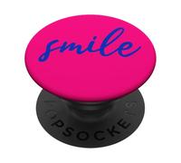 Handwritten Font Smile Dark Blue on Pink Background PopSockets PopGrip Adhésif