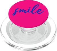Handwritten Font Smile Dark Blue on Pink Background PopSockets PopGrip pour MagSafe
