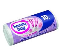 Handy Bag 1 Rouleau de 15 Sacs Poubelle 10 L, Pour Salle de Bains, Poignées Coulissantes, Ultra Résistant, Anti-Fuites, 45 x 45 cm, Blanc