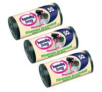 Handy Bag 10 Sacs Poubelle Poignées Coulissantes Fixation Élastique Recyclés Résistant Anti-Fuites Vert Foncé, 68x 73cm, Le Lot de 3 x 50L