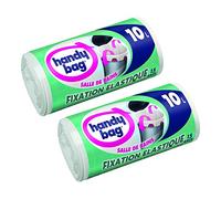 Handy Bag 2 Rouleaux de 15 Sacs Poubelle 10 L, Pour Salle de Bains, Fixation Élastique, Résistant, Anti-Fuites, 40 x 40 cm, Blanc