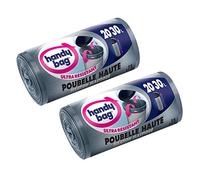 Handy Bag 2 Rouleaux de 15 Sacs Poubelle 30 L, Pour Poubelles Hautes, Fixation Élastique, Ultra Résistant, Anti-Fuites, 47 x 78 cm,Gris Foncé, Opaque